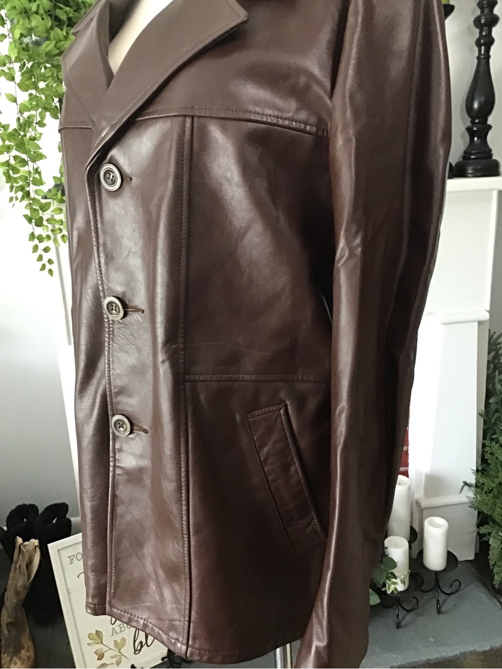 Vintage London Fog Men's Brown Leather Coat with removable lining